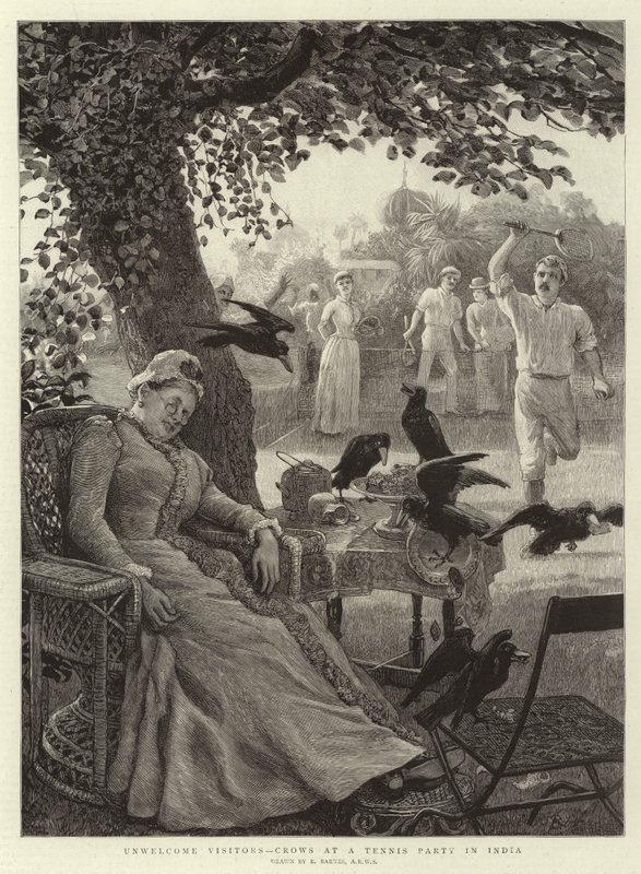 Unwelcome Visitors, Crows at a Tennis Party in India by Robert Barnes