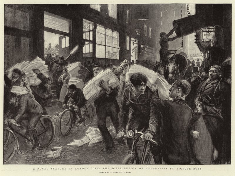 A Novel Feature in London Life, the distribution of Newspapers by Bicycle Boys by Robert Ponsonby Staples
