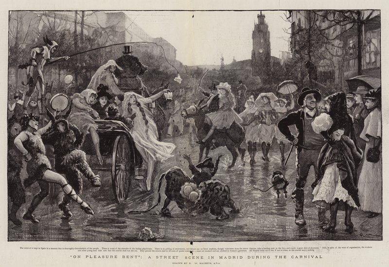 On Pleasure Bent, a Street Scene in Madrid during the Carnival by Robert Walker Macbeth
