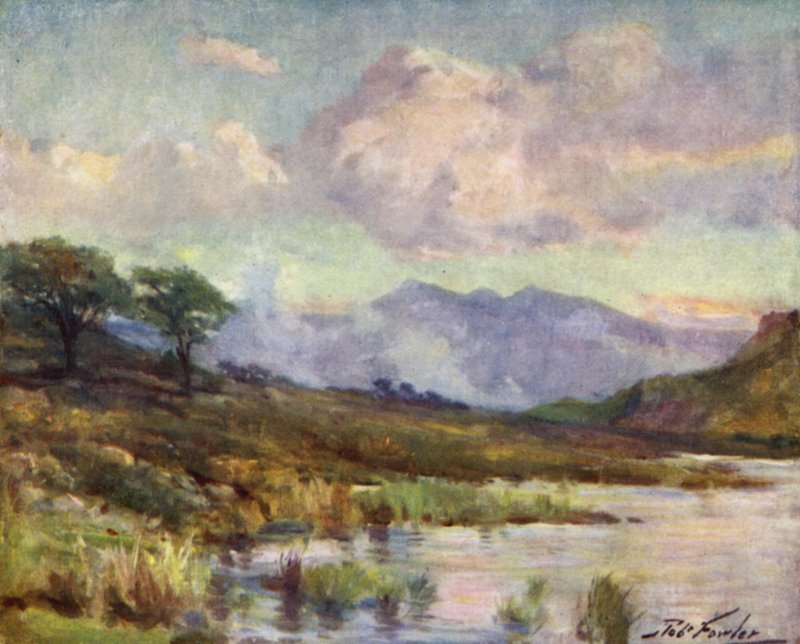 Snowdon from Capel Curig Lake, Summer Evening by Robert (after) Fowler