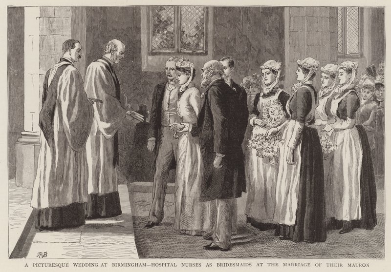 A Picturesque Wedding at Birmingham, Hospital Nurses as Bridesmaids at the Marriage of their Matron by Robert Barnes