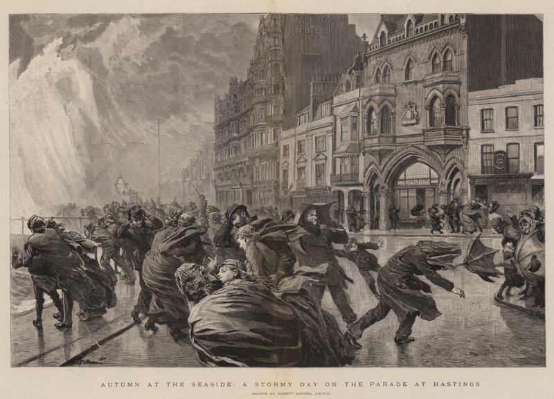 Autumn at the Seaside, a Stormy Day on the Parade at Hastings by Robert Barnes