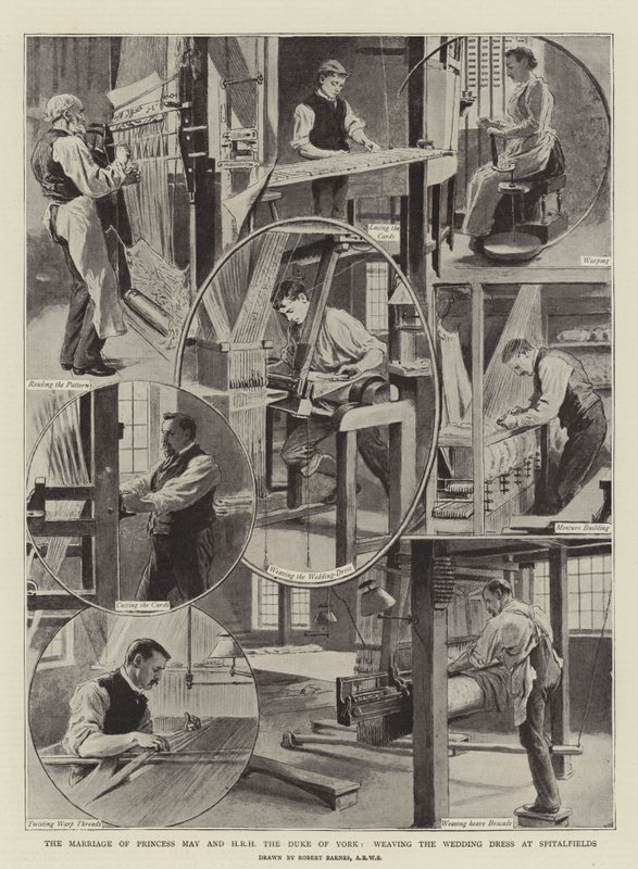 The Marriage of Princess May and HRH the Duke of York, weaving the Wedding Dress at Spitalfields by Robert Barnes
