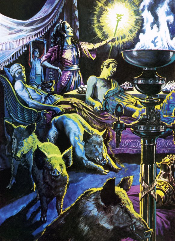 Circe changing the sailors into pigs by Roger Payne