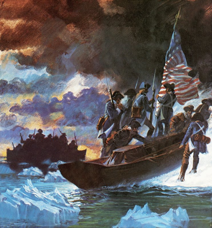 George Washington and his men crossing the half-frozen Delaware river by Roger Payne