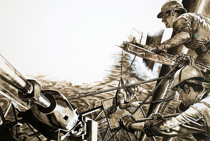 Oilmen on a Platform in the North Sea by Roger Payne