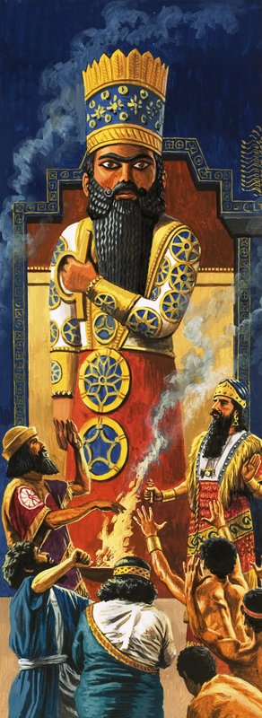 Religious rites before the gilded statue of the god Marduk by Roger Payne