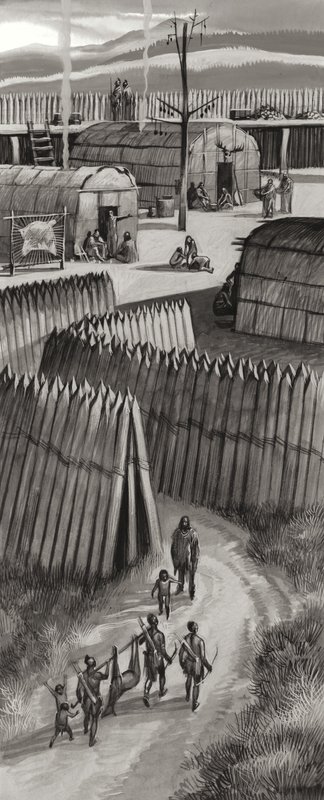 Fortified Huron Village by Ron Embleton