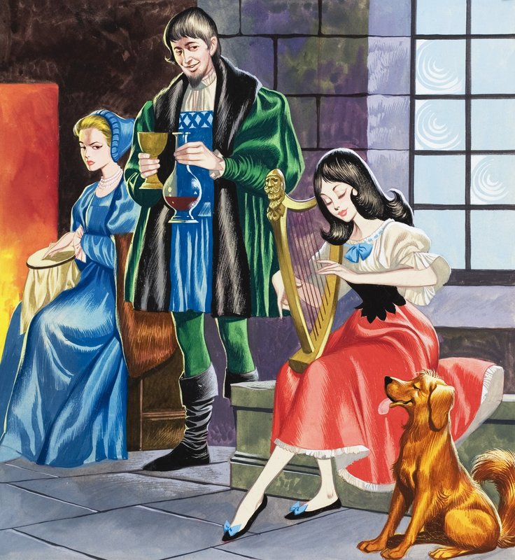 Snow White Playing the Harp for Her Father by Ron Embleton