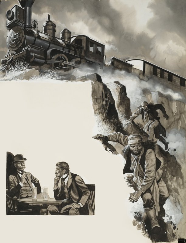 Train and Bandits by Ron Embleton