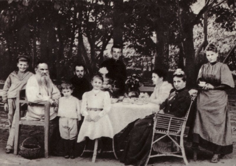 Leo Tolstoy with His Family at the Tea-Table in the Park, Yasnaya Polyana, 1892 by Russian Photographer