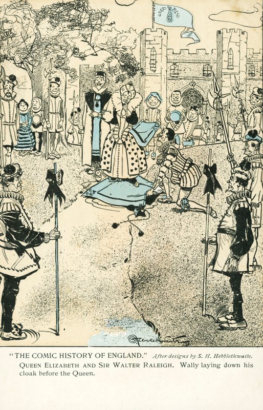 Sir Walter Raleigh laying down his cloak for Queen Elizabeth I to avoid a puddle by S. H. Hebblethwaite