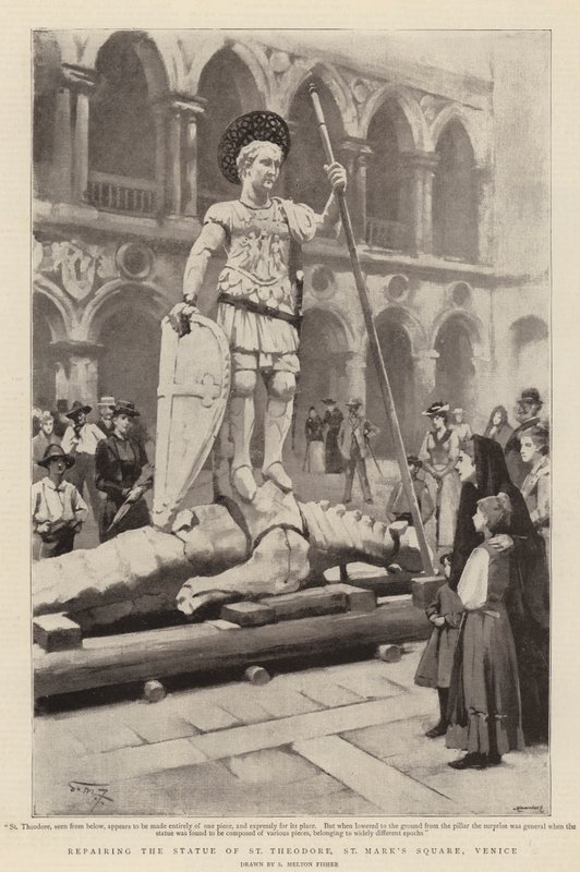 Repairing the Statue of St Theodore, St Mark
