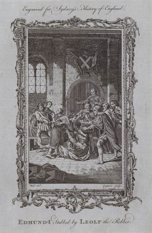 Edmund I Stabbed by Leolf the Robber by Samuel (after) Wale