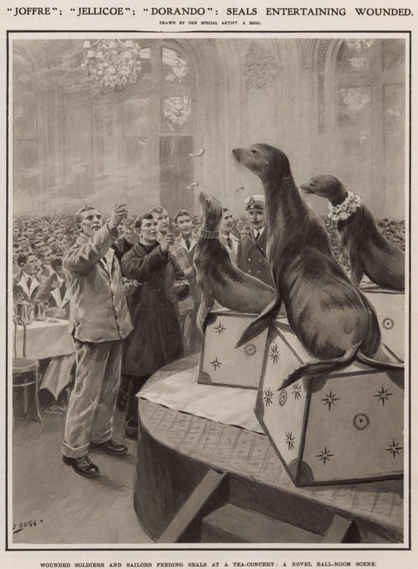 Wounded Soldiers and Sailors Feeding Seals at a Tea-Concert by Samuel Begg