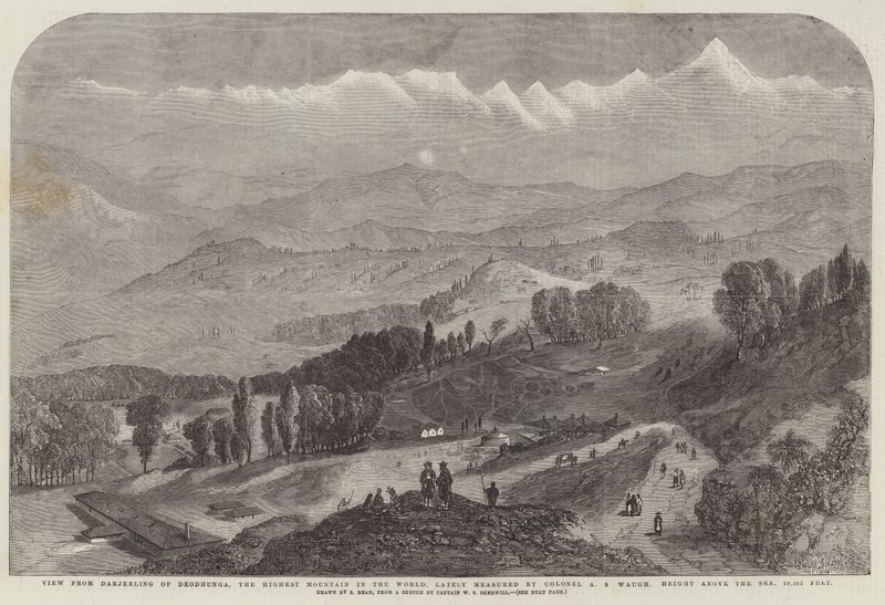 View from Darjeeling of Deodhunga, the Highest Mountain in the World, lately measured by Colonel A S Waugh, Height above the Sea, 29002 feet by Samuel Read