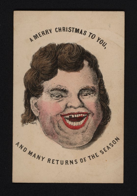 Face of a laughing man, Christmas greetings card, late 19th Century by Scottish School