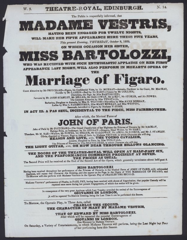 Theatre programme for the Theatre Royal, Edinburgh, 8 October 1829 by Scottish School