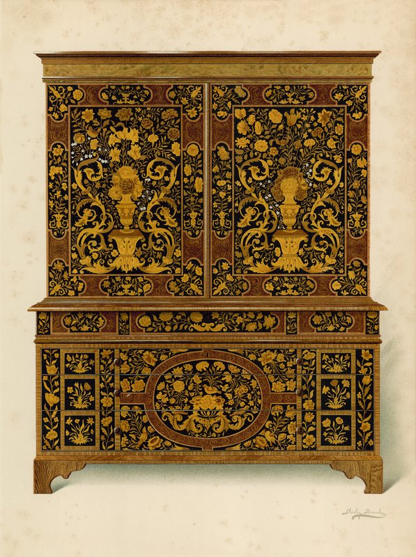 Cabinet Press Inlaid with Marquetry, property of the Marquess of Exeter by Shirley Charles Llewellyn Slocombe
