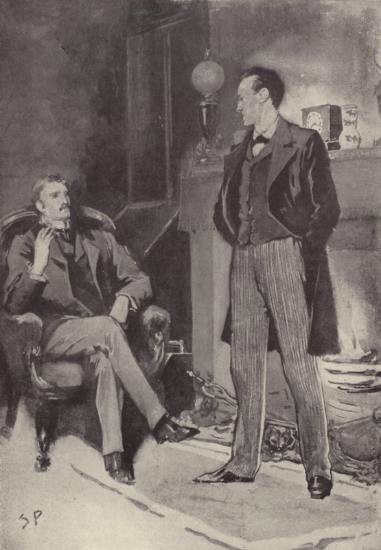 Then he stood by the fire: scene from the Sherlock Holmes mystery A Scandal in Bohemia by Arthur Conan Doyle by Sidney Paget