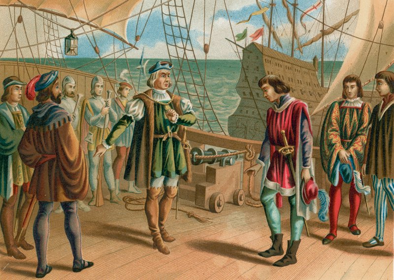 Columbus ignores the orders of the Portuguese admiral by Spanish School