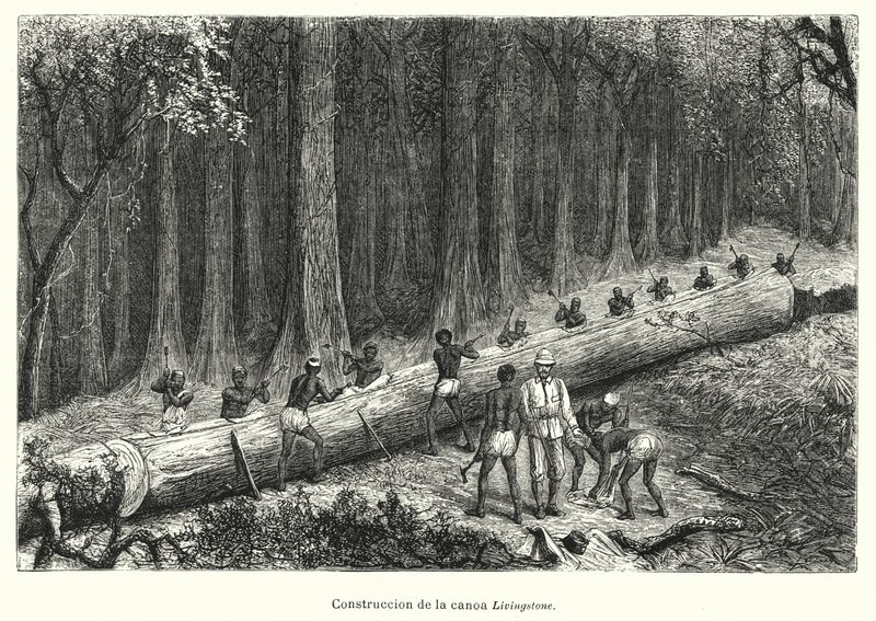 Construction of the Canoe Livingstone, Congo by Spanish School