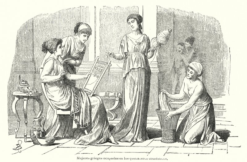 Women performing domestic chores in Ancient Greece by Spanish School