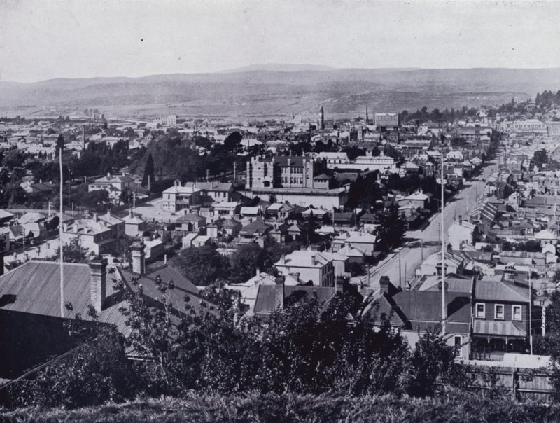Launceston: View from Upper Brisbane Street, overlooking Brisbane and Paterson Streets, State High School in centre by Stephen Spurling