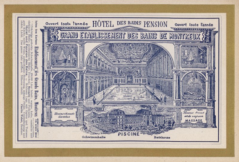 Advertisement for Grand Establishment of the Baths of Montreux by Swiss School