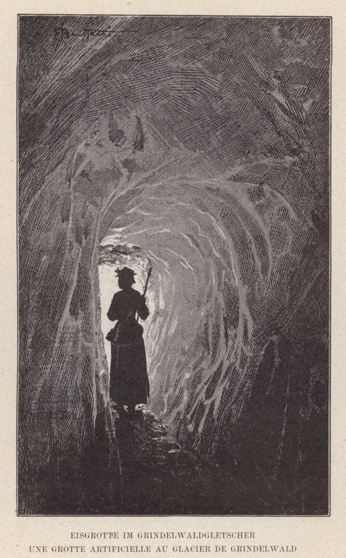 Ice Cave in the Grindelwald Glacier, An Artificial Cave in the Grindelwald Glacier (engraving) by Swiss School