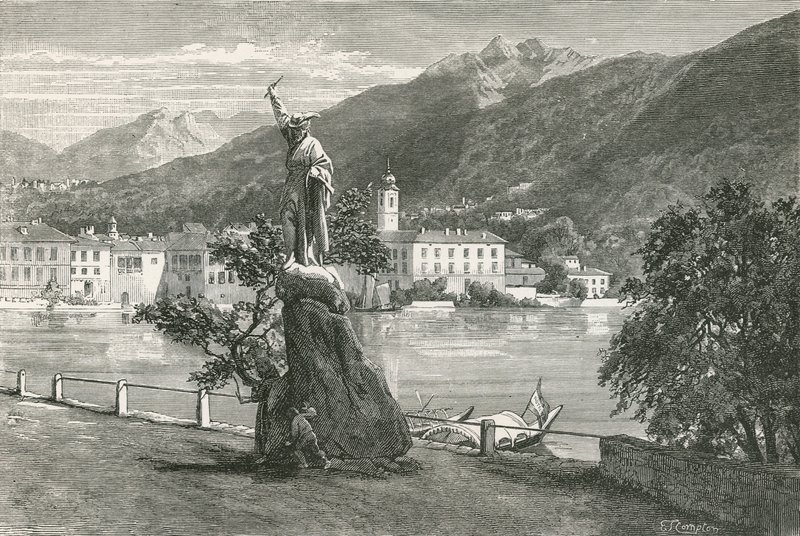 Lugano, with the Statue of Tell by Vela by Swiss School