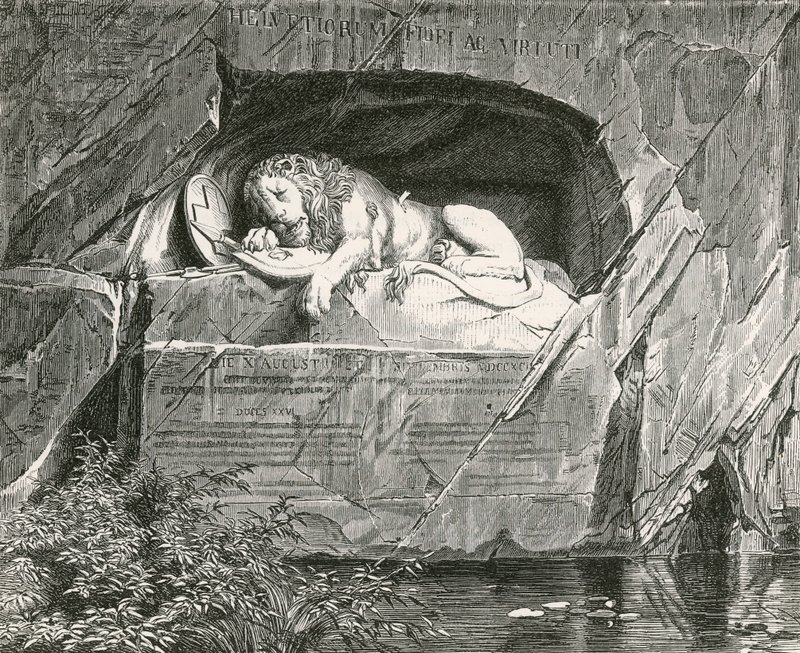 Monument at Lucerne to the Swiss Guards who fell while defending the Royal Family of France, August 10, 1792 by Swiss School