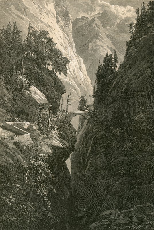 Scene on the Via Mala, on the Road from Coire to Splugen by Swiss School