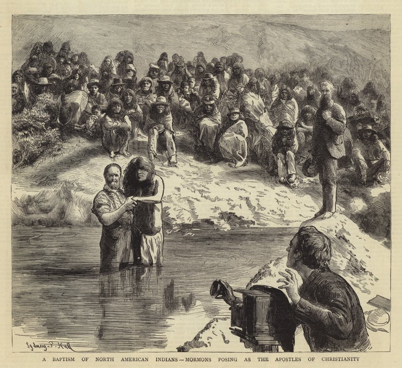 A Baptism of North American Indians, Mormons Posing as the Apostles of Christianity by Sydney Prior Hall