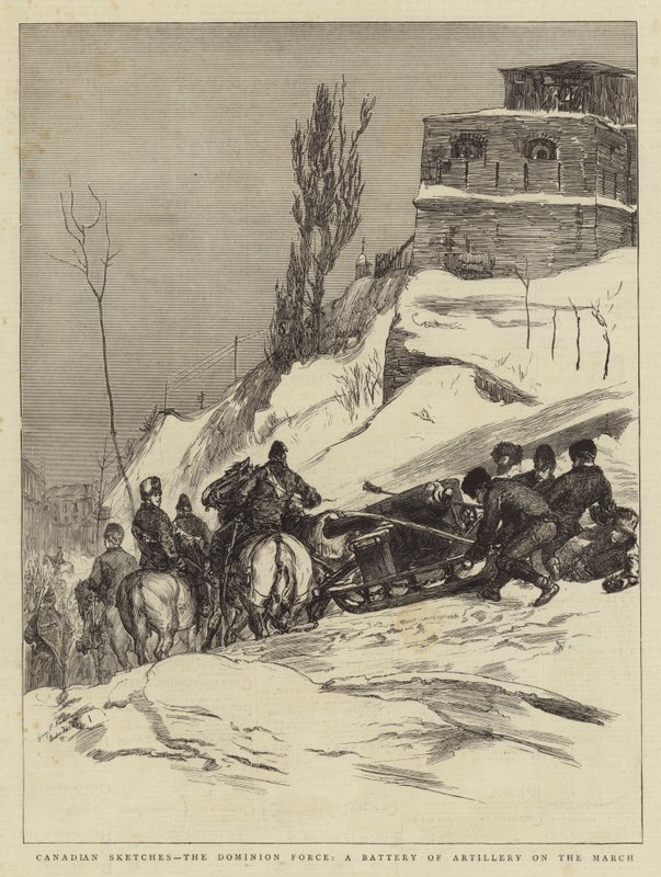 Canadian Sketches, the Dominion Force, a Battery of Artillery on the March by Sydney Prior Hall