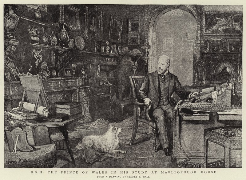 H R H The Prince of Wales in his Study at Marlborough House by Sydney Prior Hall
