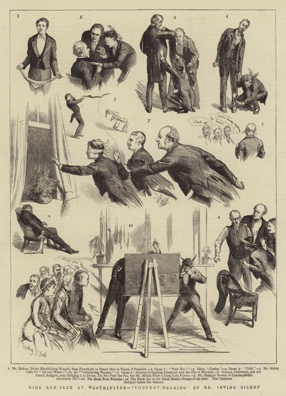 Hide and Seek at Westminster, Thought Reading by Mr Irving Bishop by Sydney Prior Hall