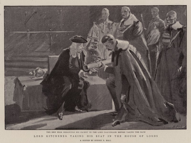 Lord Kitchener Taking His Seat in the House of Lords by Sydney Prior Hall