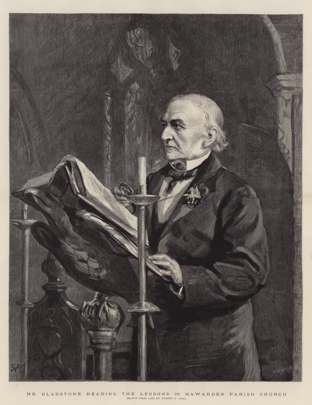 Mr Gladstone reading the Lessons in Hawarden Parish Church by Sydney Prior Hall