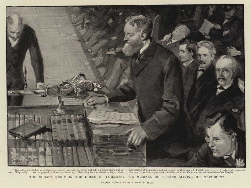 The Budget Night in the House of Commons, Sir Michael Hicks-Beach Making His Statement by Sydney Prior Hall