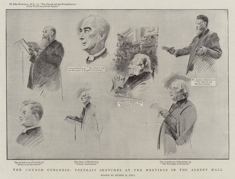 The Church Congress, Portrait Sketches at the Meetings in the Albert Hall by Sydney Prior Hall