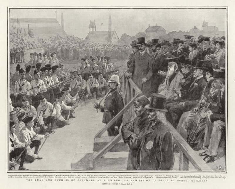The Duke and Duchess of Cornwall at Winnipeg, an Exhibition of Drill by School Children by Sydney Prior Hall