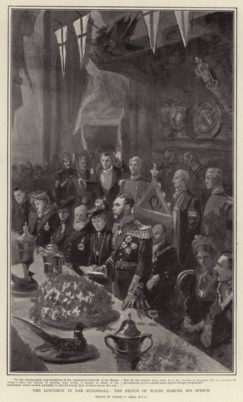 The Luncheon in the Guildhall, the Prince of Wales making his Speech by Sydney Prior Hall
