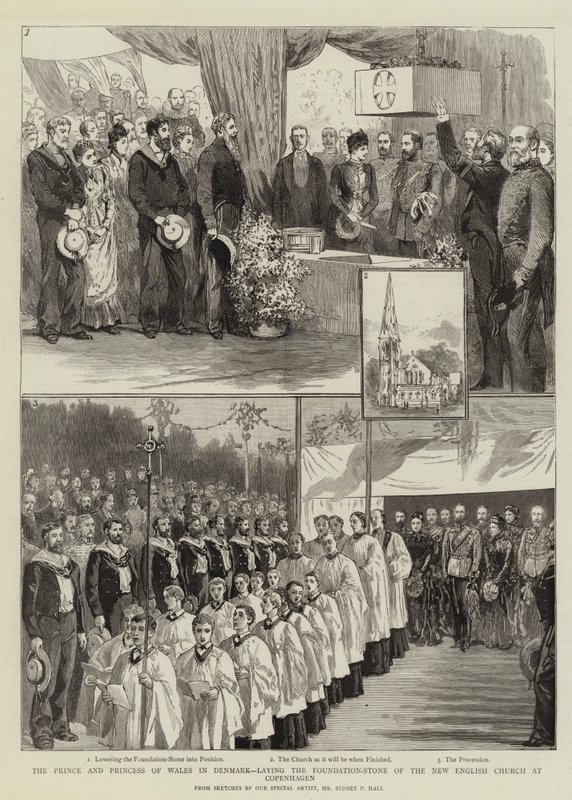 The Prince and Princess of Wales in Denmark, laying the Foundation-Stone of the New English Church at Copenhagen by Sydney Prior Hall