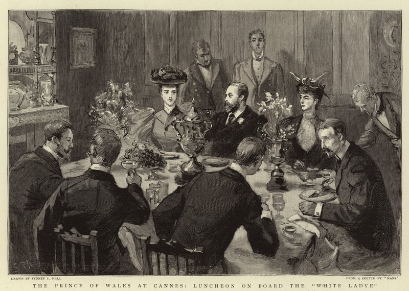 The Prince of Wales at Cannes, Luncheon on Board the White Ladye by Sydney Prior Hall