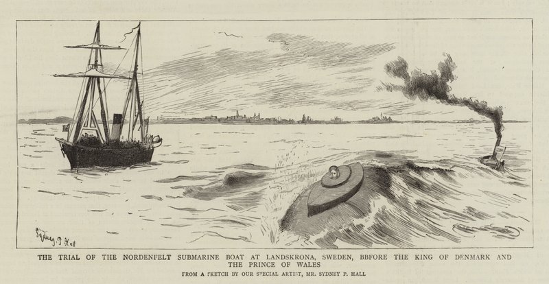 The Trial of the Nordenfelt Submarine Boat at Landskrona, Sweden, Before the King of Denmark and the Prince of Wales by Sydney Prior Hall