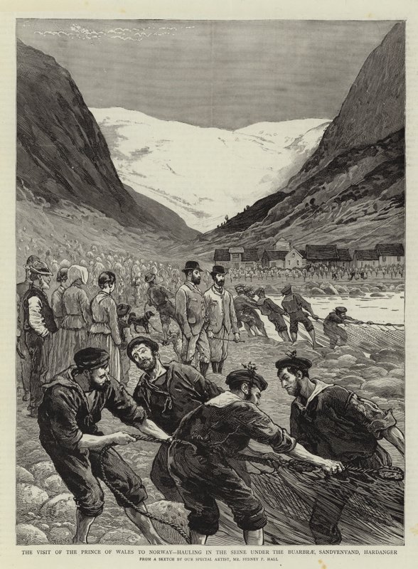 The Visit of the Prince of Wales to Norway, Hauling in the Seine under the Buarbrae, Sandvenvand, Hardanger by Sydney Prior Hall