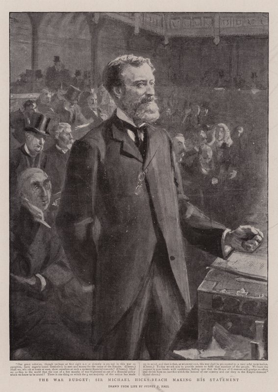 The War Budget, Sir Michael Hicks-Beach Making His Statement by Sydney Prior Hall