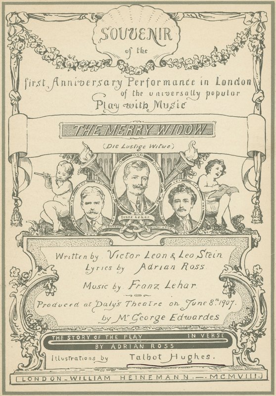 Title-page of Souvenir of the first Anniversary Performance in London of The Merry Widow by Talbot Hughes
