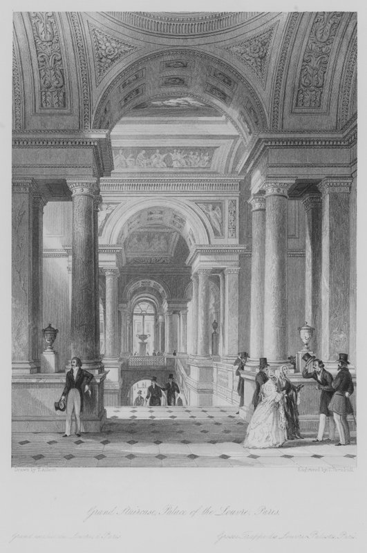 Grand Staircase, Palace of the Louvre, Paris by Thomas (after) Allom